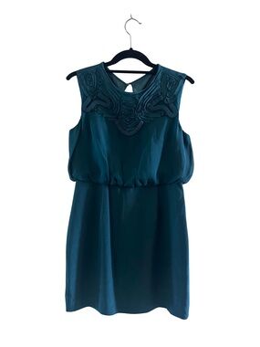 TIBI New York 100% Silk Teal Pleated Neckline Shift Dress Size 6